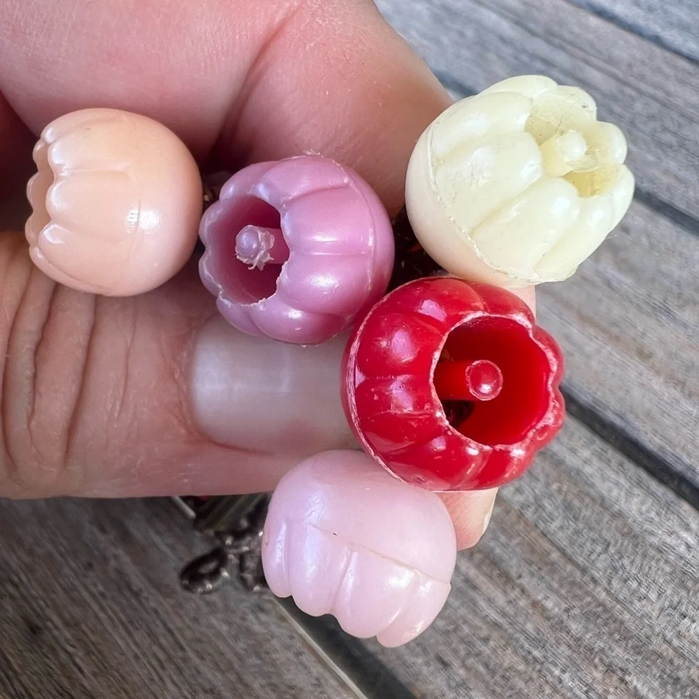 Vintage Twin Knocker Hair Ties Flowers 5-Piece Set Fair Conditon